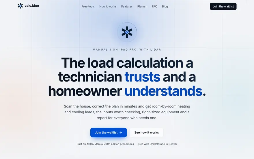 The calc.blue home page