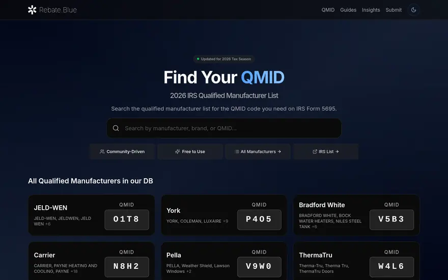 The QMID lookup on rebate.blue